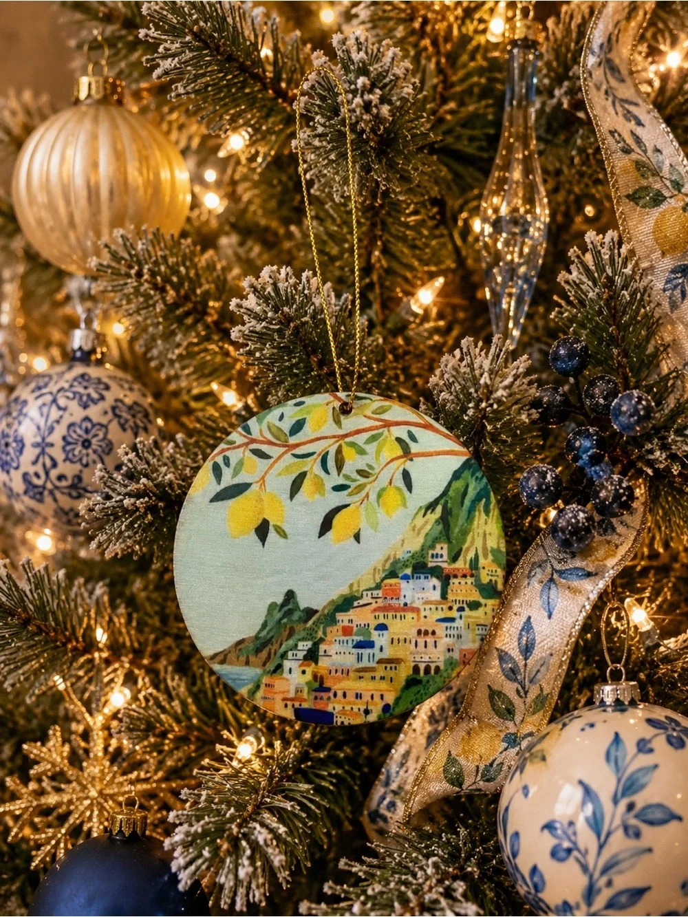 Mediterranean Village Round Ornament - Home Holiday